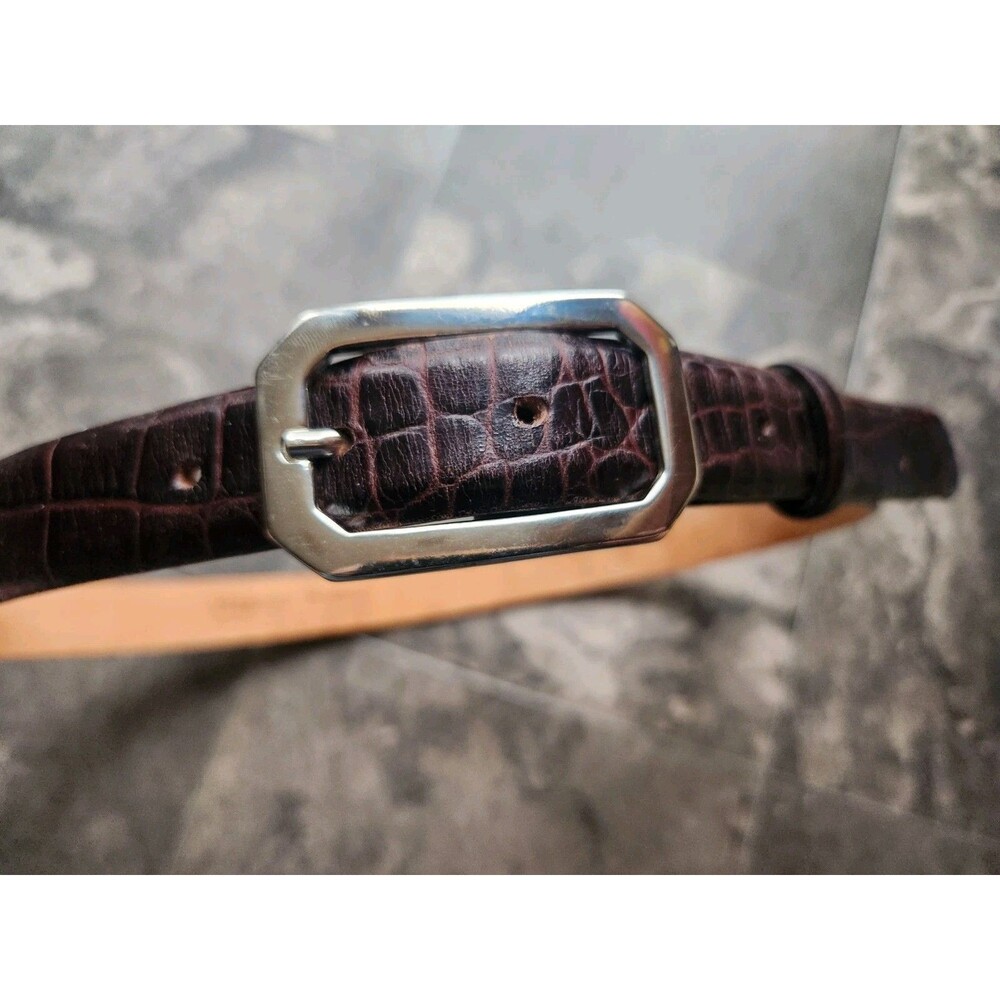 Harold Powell Belt Italian Leather Dark Brown Croc Silver Tone Buckle Sz Large